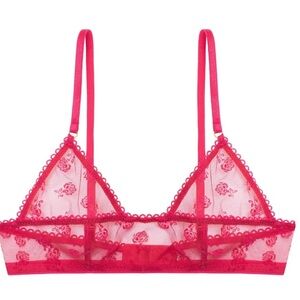 LE Petit TROU Sheer Red Floral Bralette M New